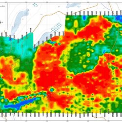 Rabbit North Drillhole Plan Map on Raw Reduced to Pole Ground Magnetics
